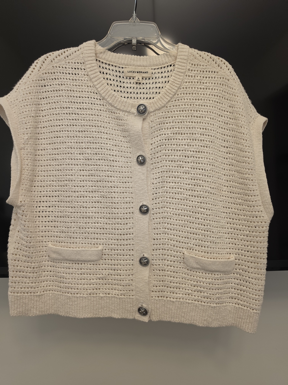 Lucky Brand Ivory Open-Knit Button Vest